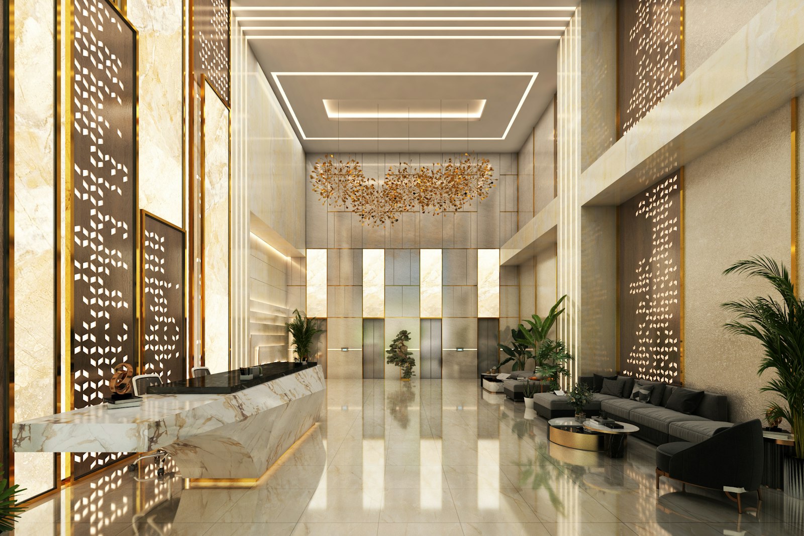 Contemporary luxury hotel lobby