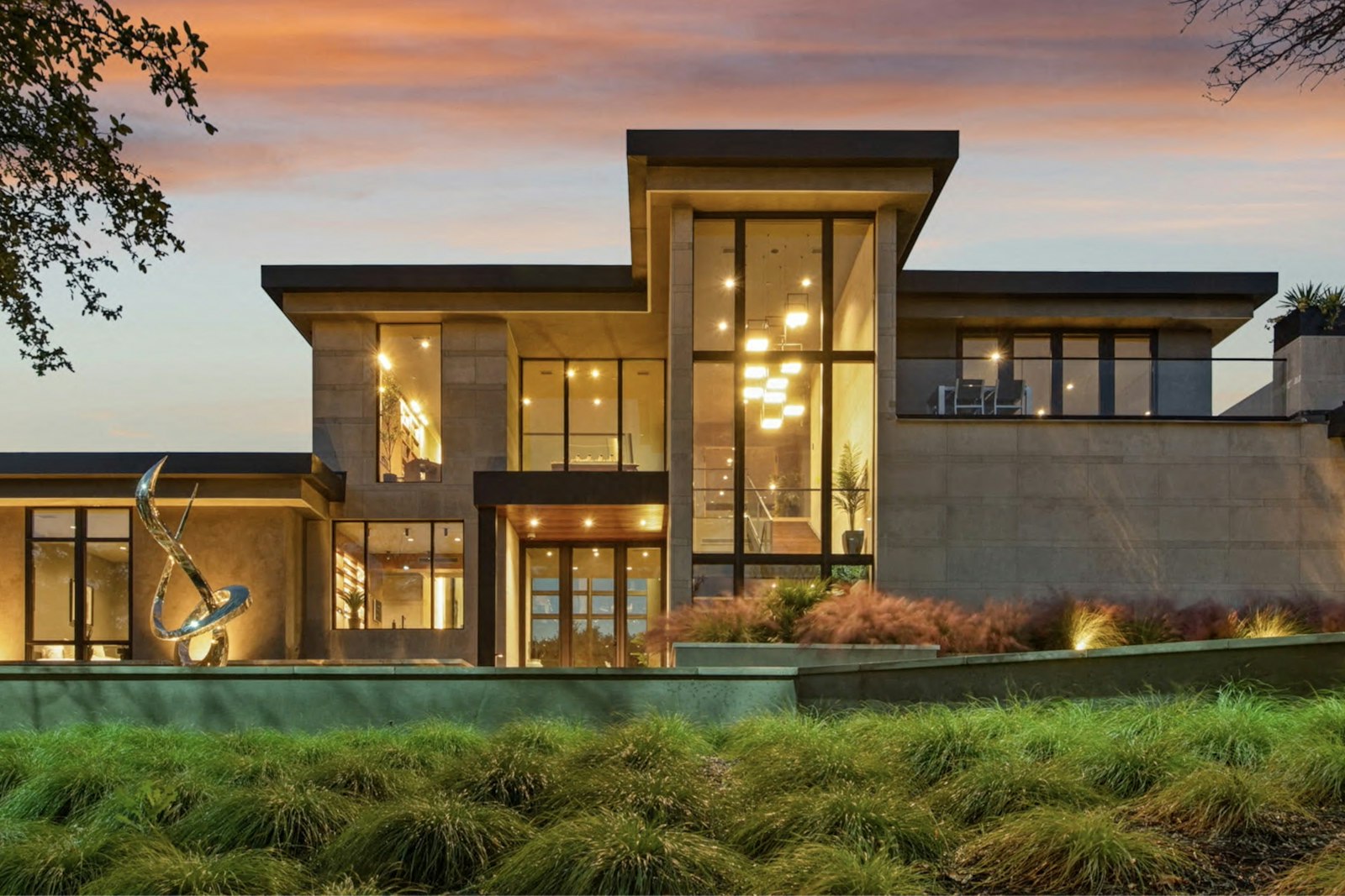 Modern luxury property at dusk