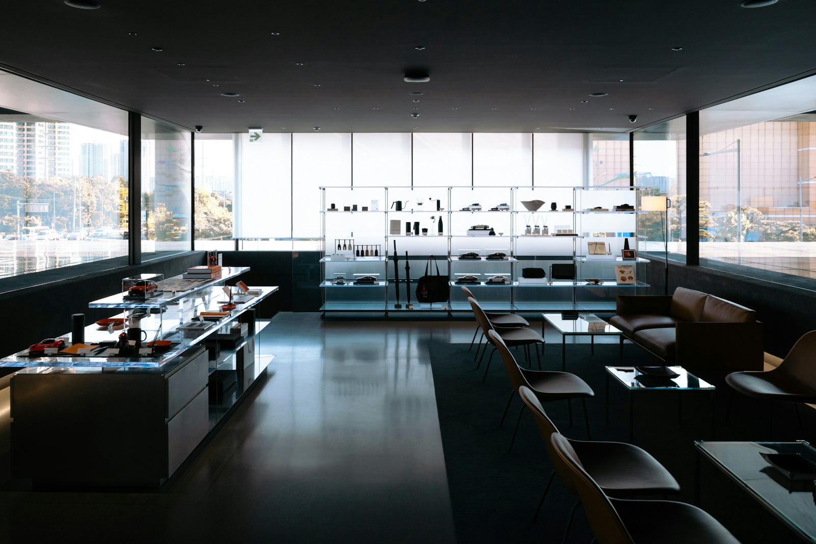 Modern retail store interior with product displays